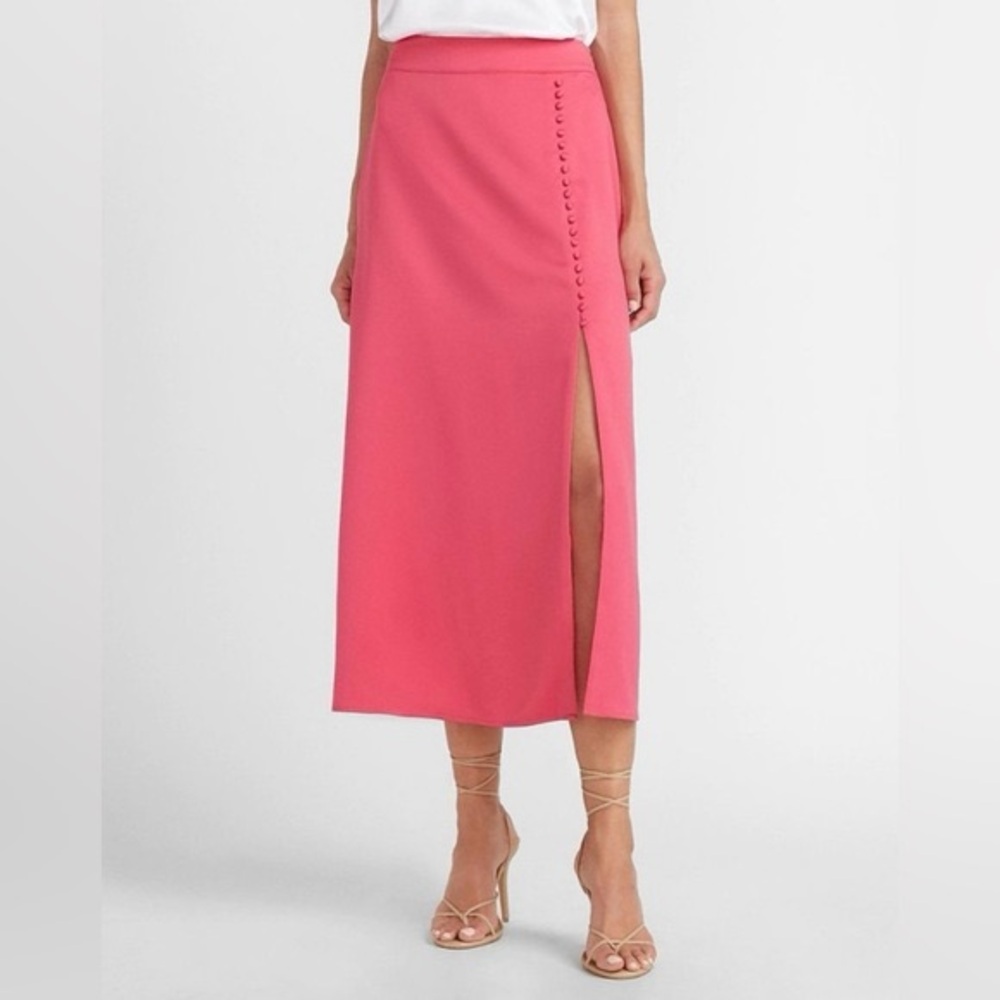 Express x Lady Gang • Fuschia Satin Midi Skirt